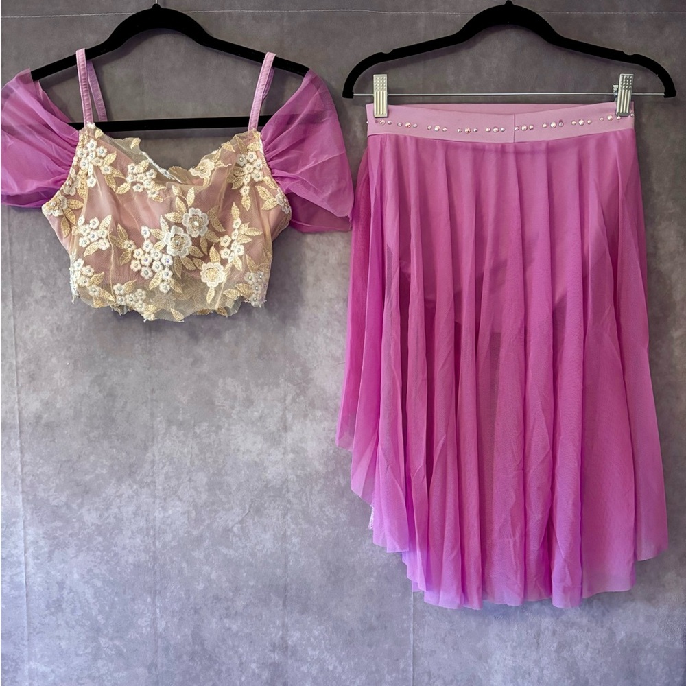 Charming Pink Floral Kids Dance Costume
